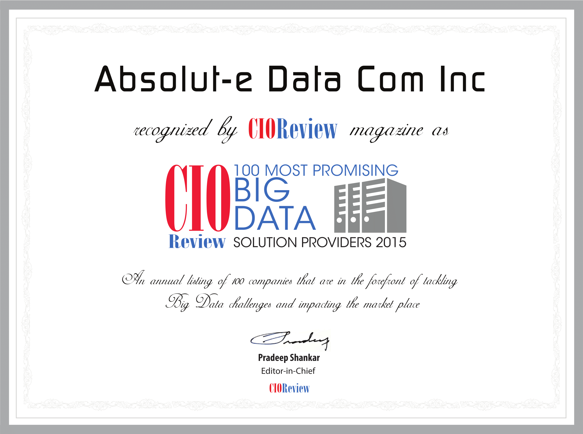 Certificate by CIOReview